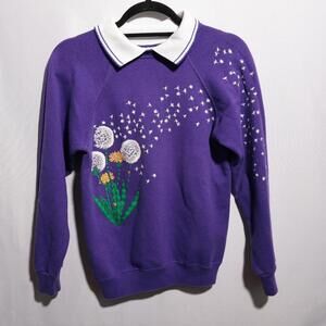 VTG 90s Purple Dandelion Sweatshirt Gma Sweater Art to Wear Whimsical Womens S *